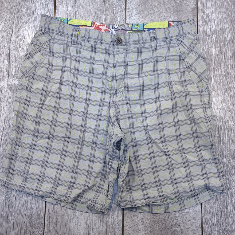 Lululemon Plaid Golf Shorts Mens 34 Grey Yellow Comic Print Lining Activewear